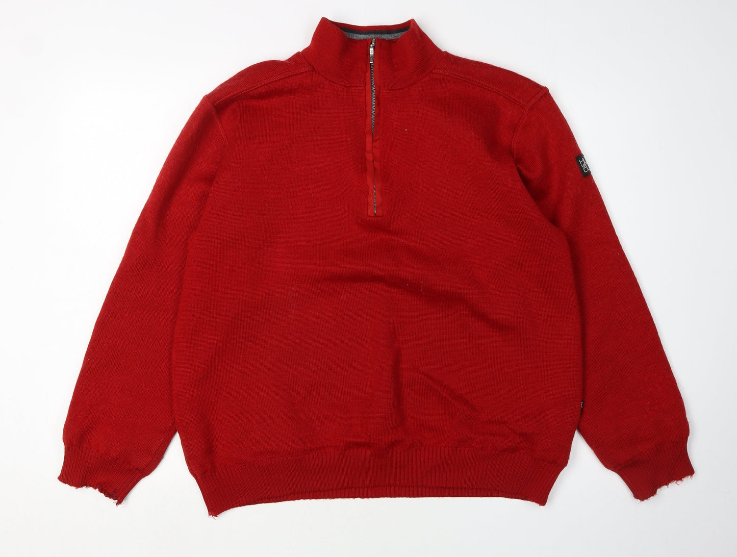 Men's Red Full Zip Jumper M Knit Casual Wool Blend