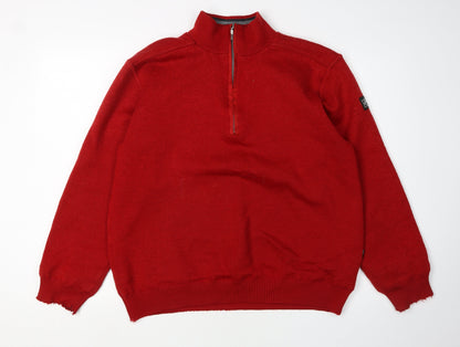 Men's Red Full Zip Jumper M Knit Casual Wool Blend