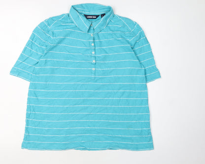 Lands' End Men's Blue Striped Collared T-Shirt M