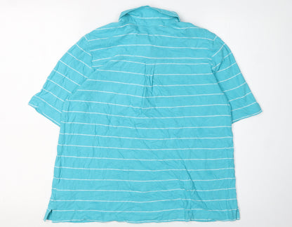 Lands' End Men's Blue Striped Collared T-Shirt M