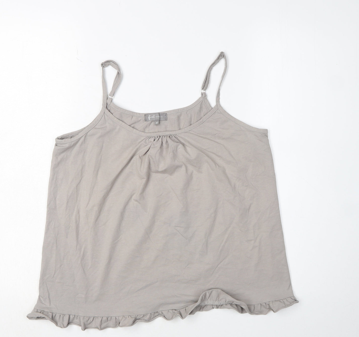 First Avenue Grey Camisole Tank Top, Women M, Ruffle Accents