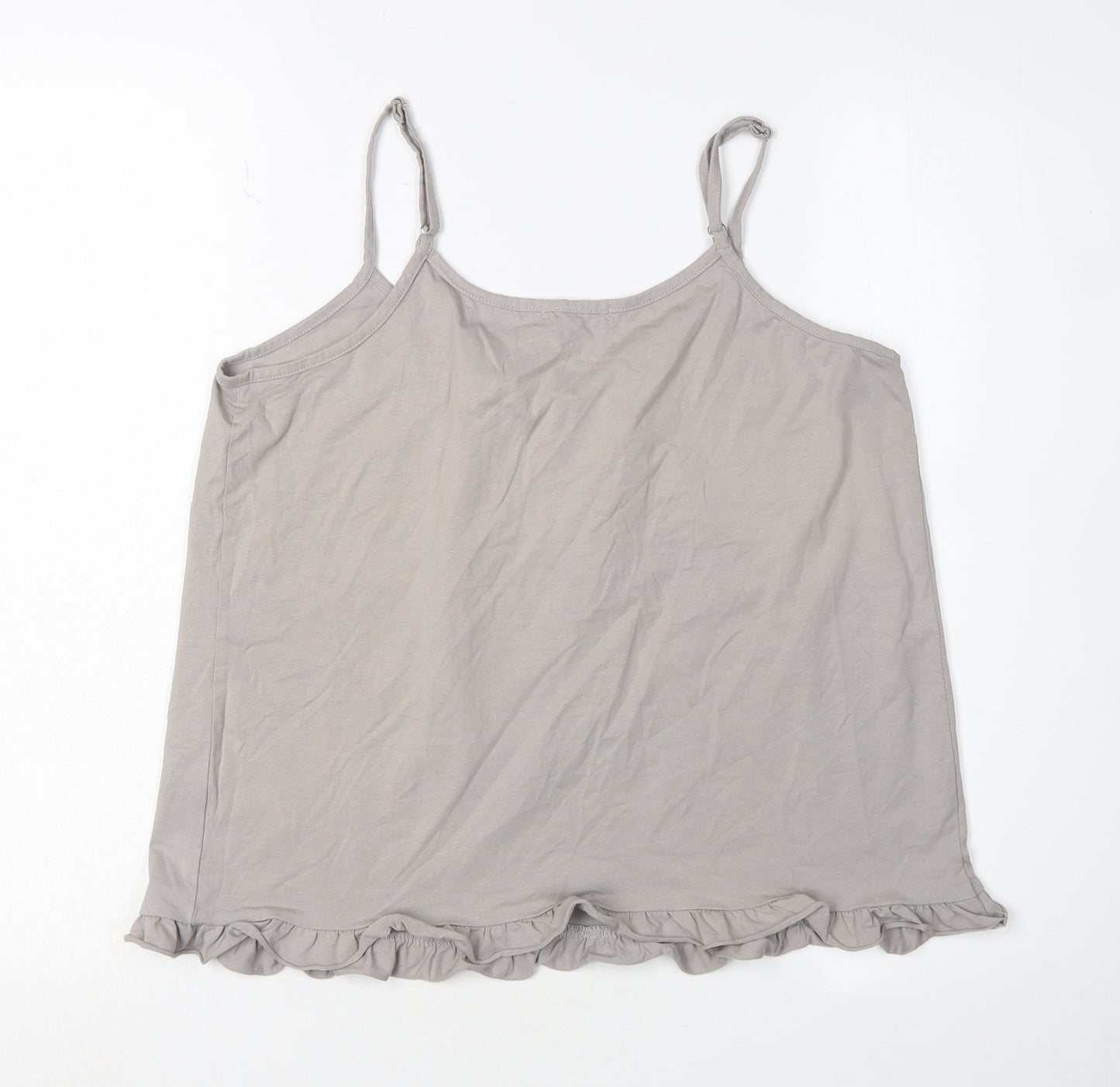 First Avenue Grey Camisole Tank Top, Women M, Ruffle Accents