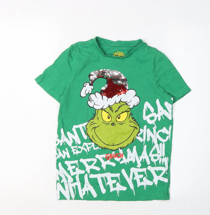 Tescos Boys Green Grinch Sequin T-Shirt 8-9 Years Christmas Fun