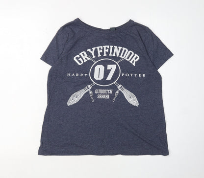 Unisex Adults UK Size 14 Harry Potter Blue Basic T-Shirt