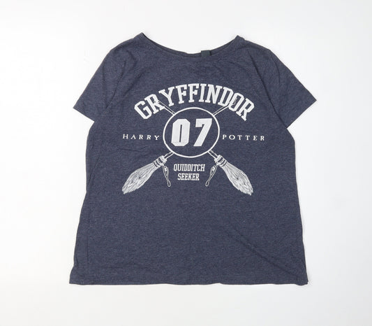 Unisex Adults UK Size 14 Harry Potter Blue Basic T-Shirt
