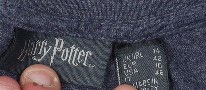 Unisex Adults UK Size 14 Harry Potter Blue Basic T-Shirt