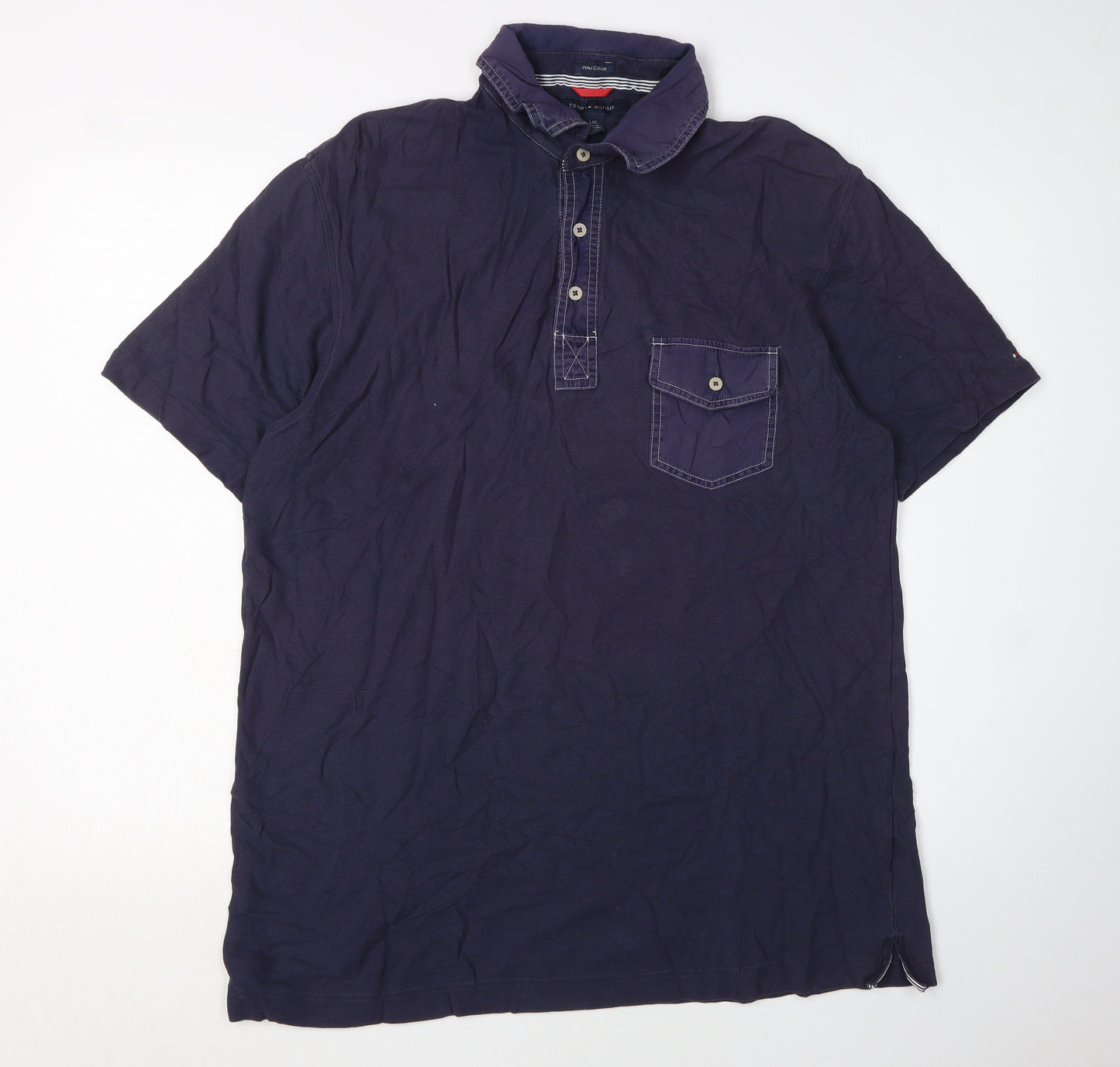 Tommy Hilfiger Men's Blue Cotton Polo Shirt L