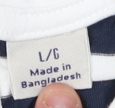 Penguin Men's Blue & White Striped T-Shirt, Size L