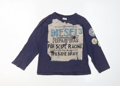 Diesel Boys Blue Graphic Long Sleeve T-Shirt Size 6 Years
