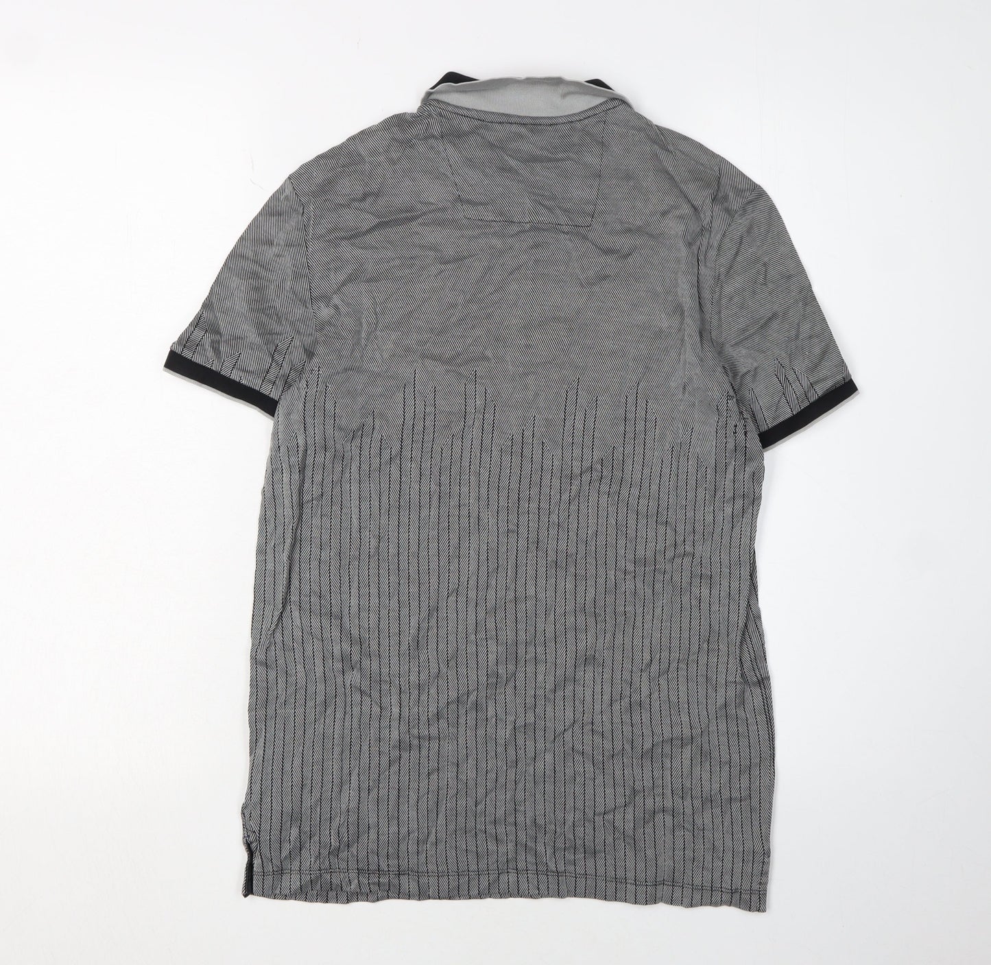 Calvin Klein Men's Grey Striped Polo Shirt Size S