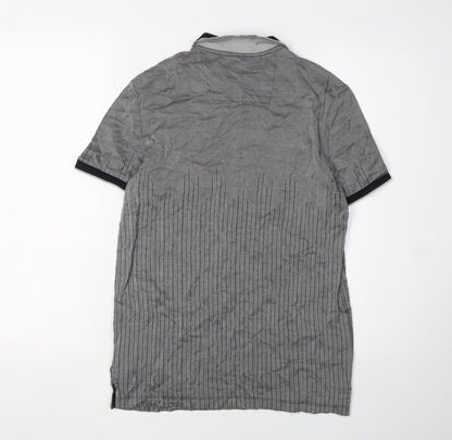 Calvin Klein Men's Grey Striped Polo Shirt Size S