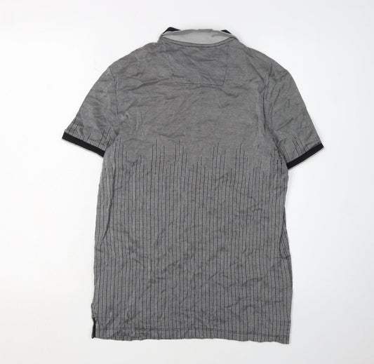 Calvin Klein Men's Grey Striped Polo Shirt Size S