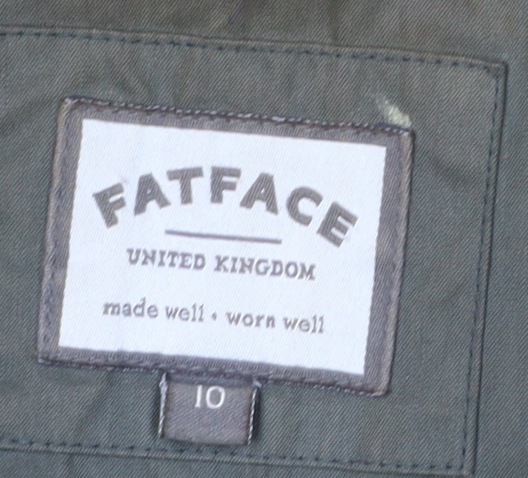 FatFace Women's Green Parka Jacket Size 10, Hooded & Fur Trim