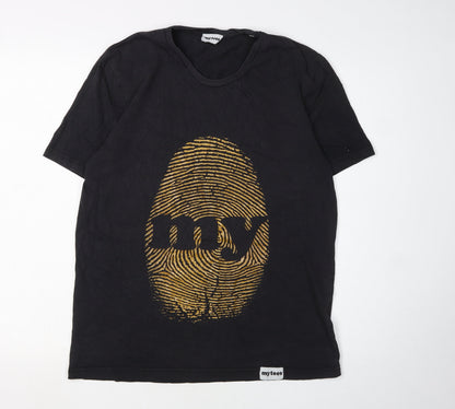 mytees Men's Black Graphic Print Cotton T-Shirt M