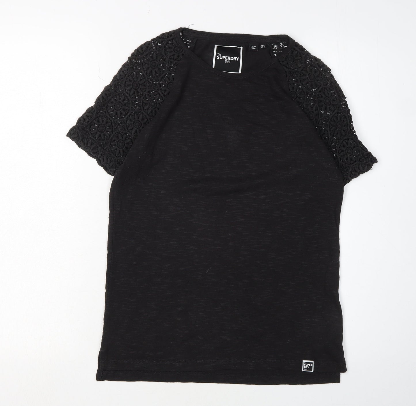 Womens UK Size 8 Superdry Black Basic T-Shirt