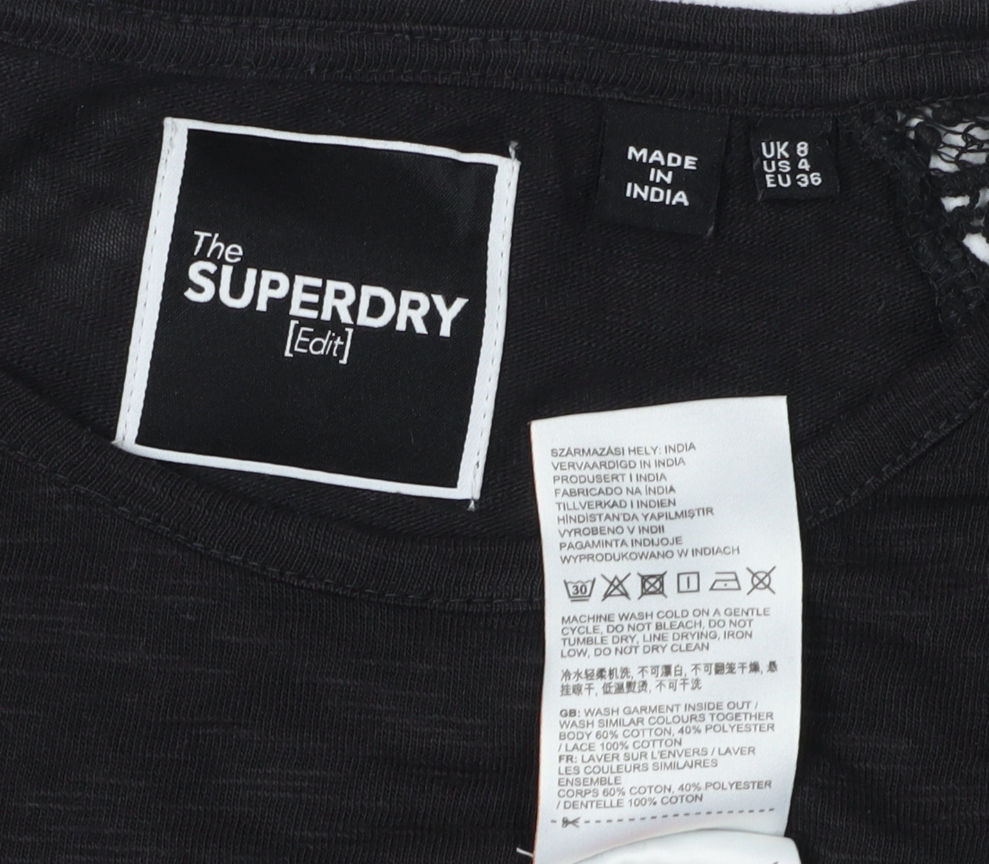 Womens UK Size 8 Superdry Black Basic T-Shirt