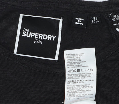 Womens UK Size 8 Superdry Black Basic T-Shirt