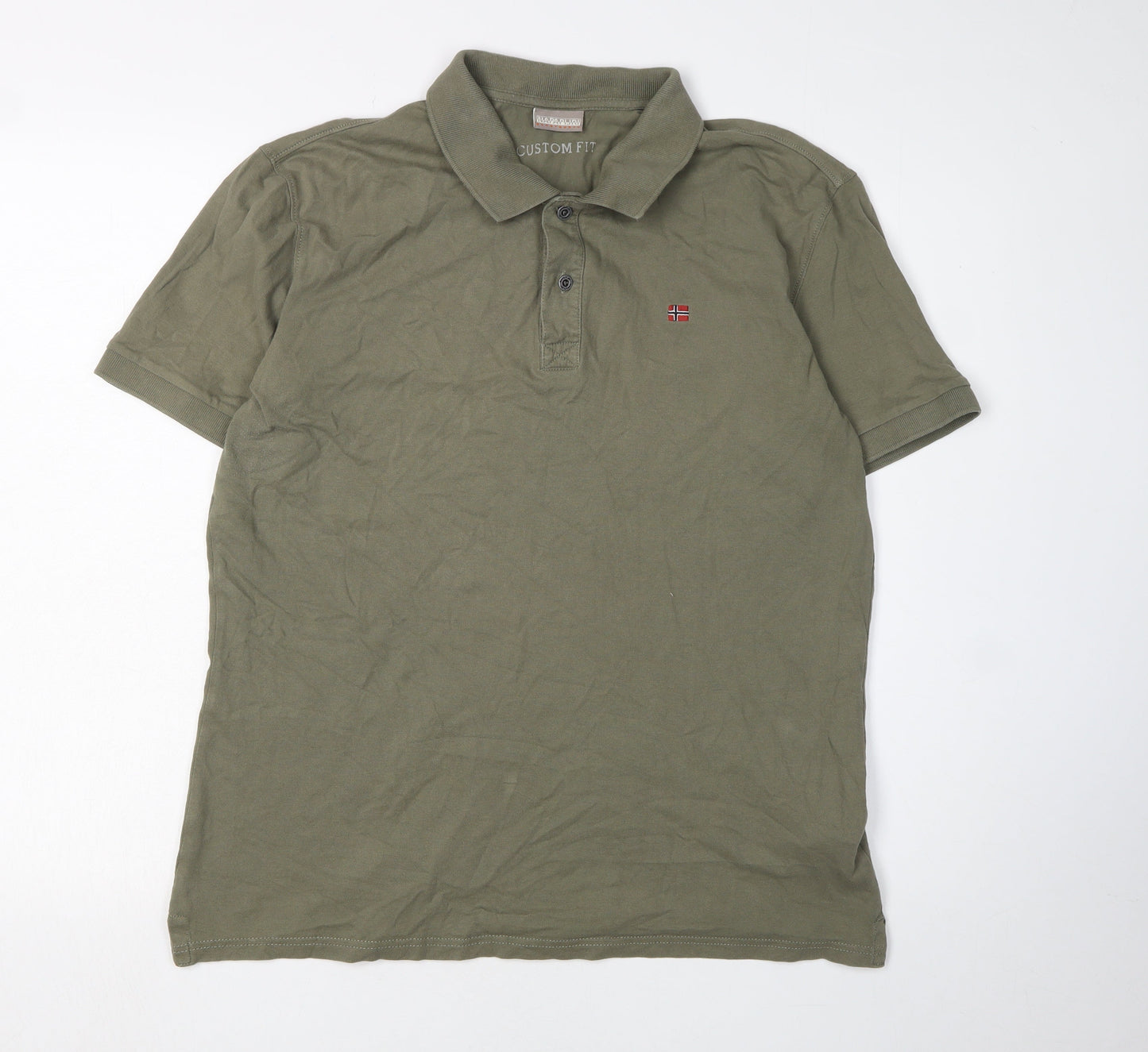 Napapijri Men's Green Polo Shirt Size L - Solid Casual Style