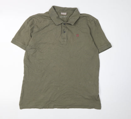 Napapijri Men's Green Polo Shirt Size L - Solid Casual Style