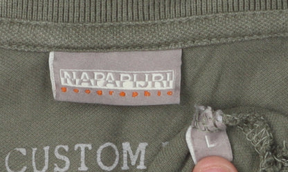 Napapijri Men's Green Polo Shirt Size L - Solid Casual Style