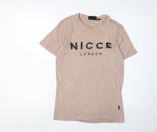 NICCE Men Beige XS Solid Crew Neck Tee
