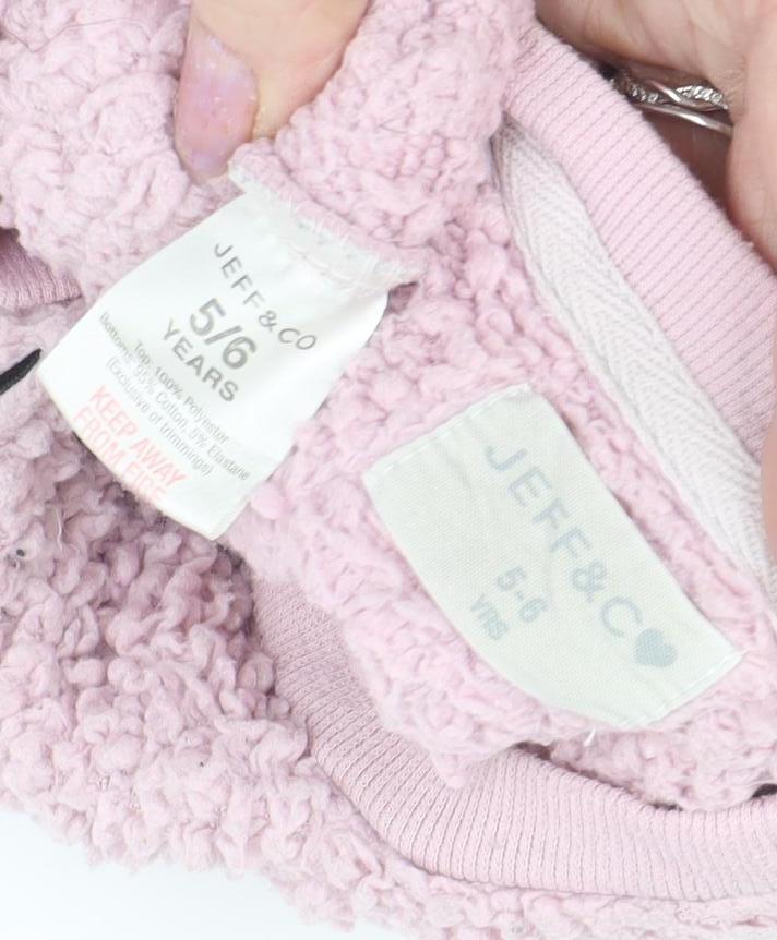Jeff & Co Girls Pink Cat Sweatshirt 5-6 Years Bouclé Pullover