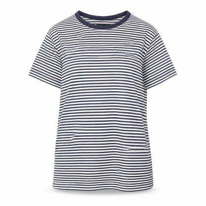 Racing Green Women's Blue Striped Jersey Crew Neck T-Shirt