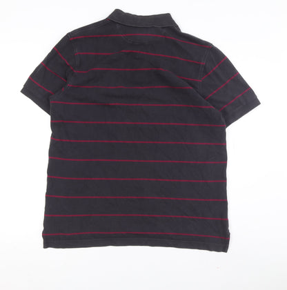 Charles Tyrwhitt Men's Black Striped Short Sleeve Polo M