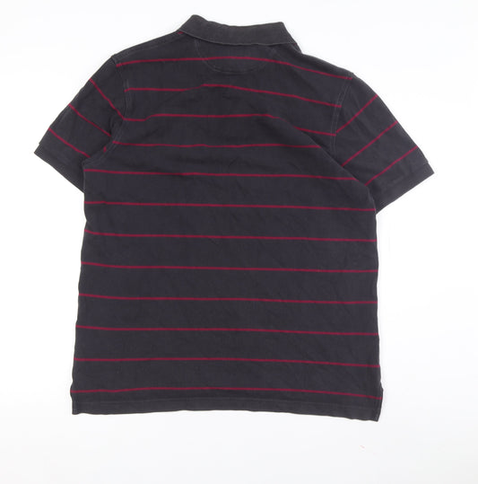 Charles Tyrwhitt Men's Black Striped Short Sleeve Polo M