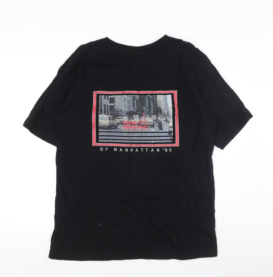 Additional front view of Moussy unisex black graphic print t-shirt one size