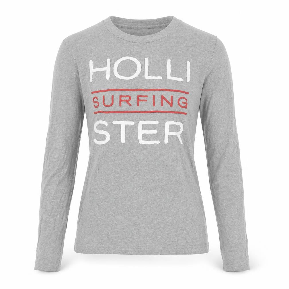 Front view of Hollister Teens Grey Long Sleeve Surfing T-Shirt S
