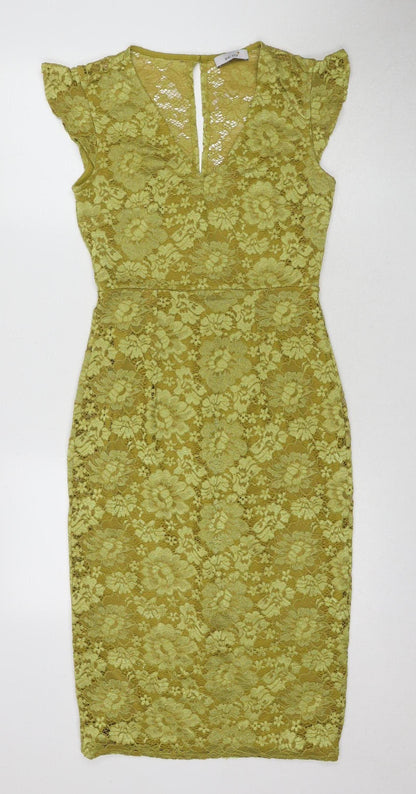 Marks and Spencer Women's Green Lace Dress - Size 8