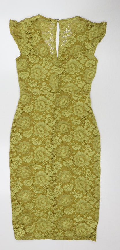Marks and Spencer Women's Green Lace Dress - Size 8