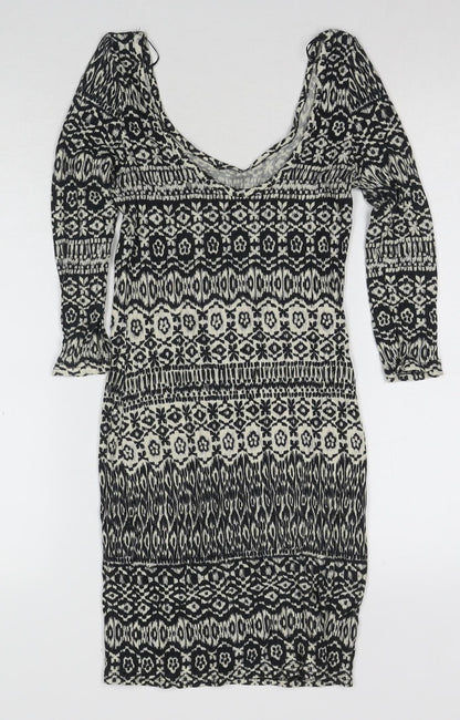 Women's Bodycon Dress Black White Size 10 Geometric