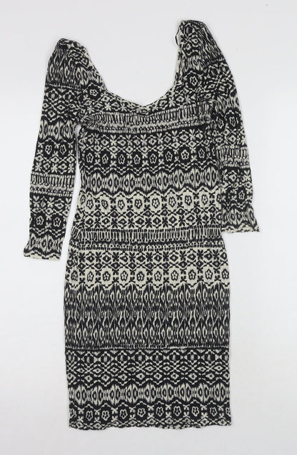 Women's Bodycon Dress Black White Size 10 Geometric
