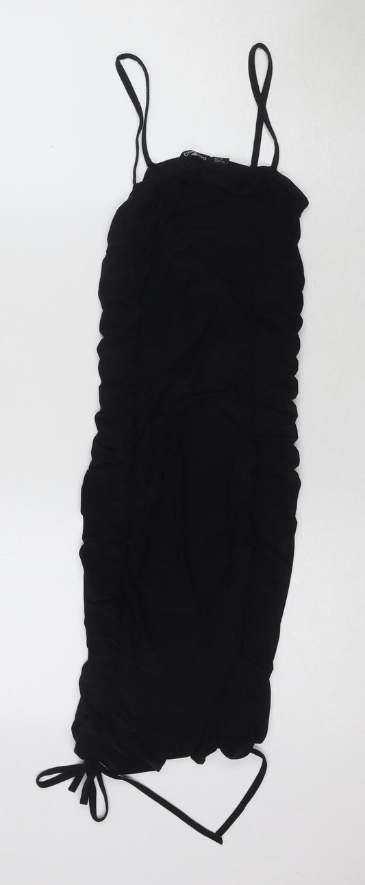 Boohoo Black Ruched Dress, Women Size 10, Casual Sleeveless