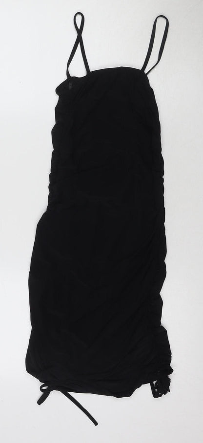 Boohoo Black Ruched Dress, Women Size 10, Casual Sleeveless