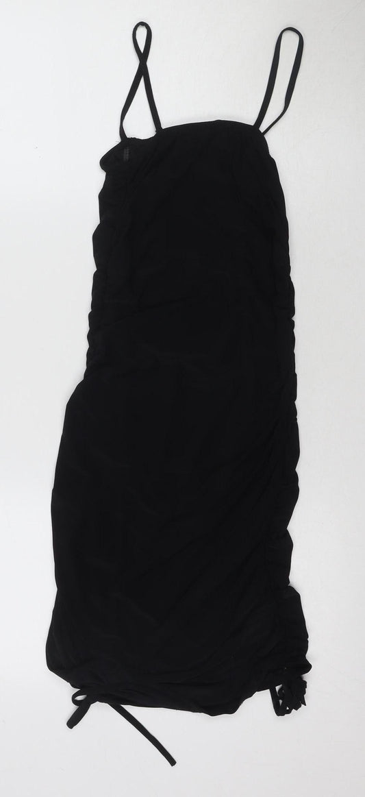Boohoo Black Ruched Dress, Women Size 10, Casual Sleeveless