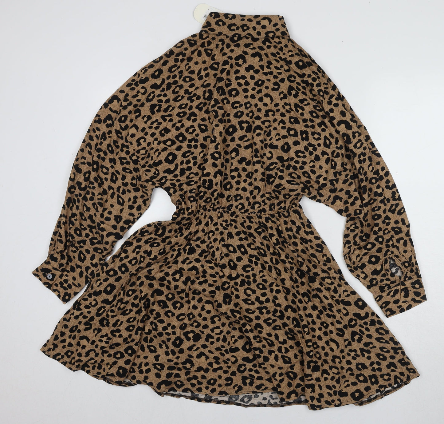 Hot Fashion Women's Brown Animal Print Shirt Dress S