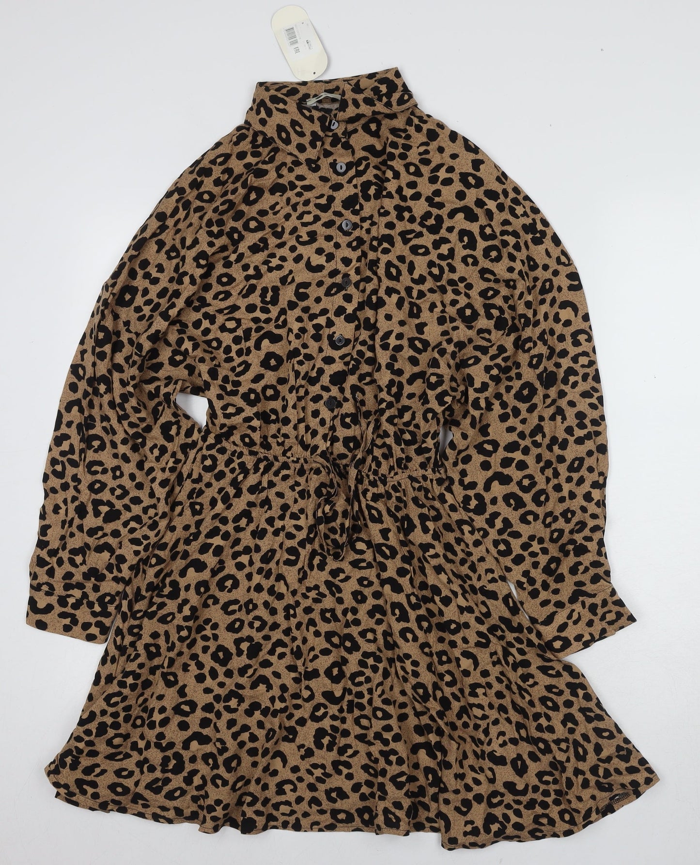 Hot Fashion Women's Brown Animal Print Shirt Dress S