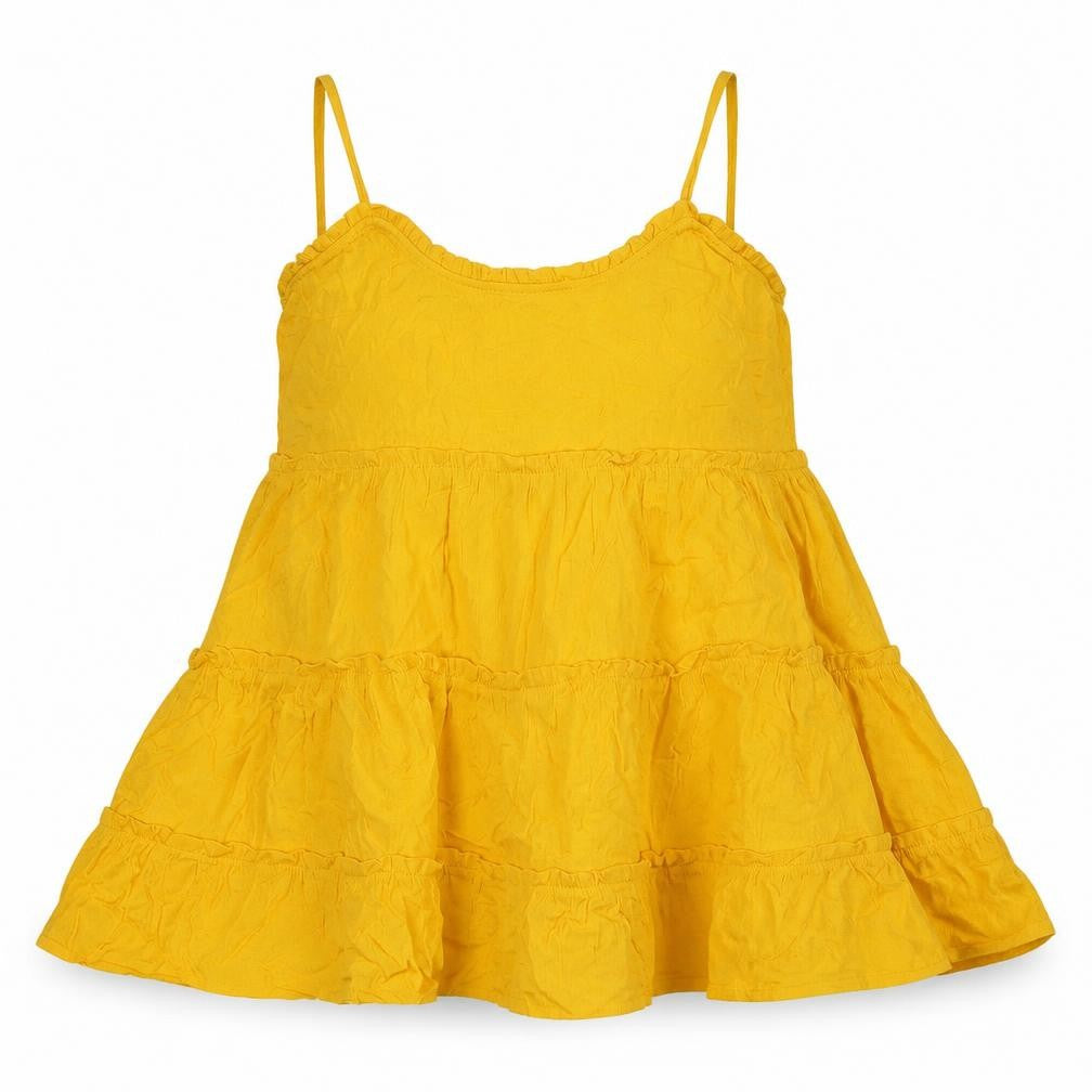 Front view of ASOS Women's Yellow Petites Trapeze Dress