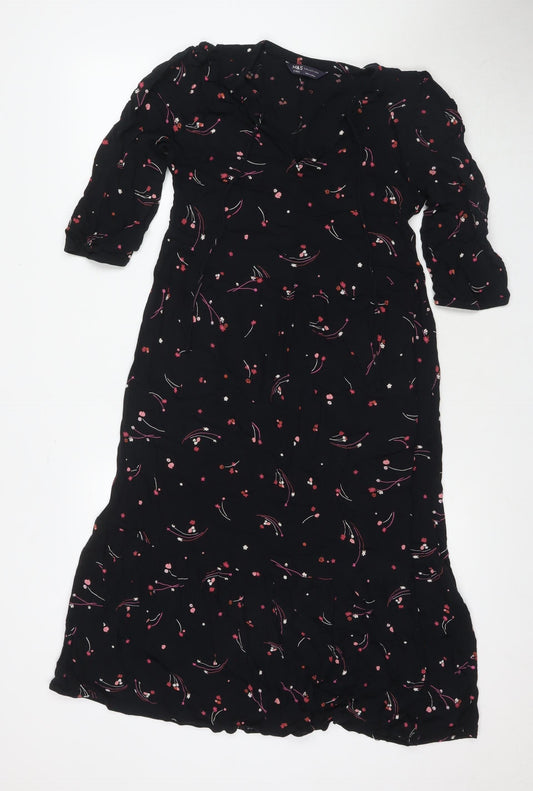 Marks and Spencer Women's Black Floral A-Line Midi Dress