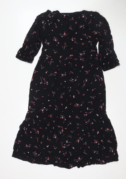Marks and Spencer Women's Black Floral A-Line Midi Dress