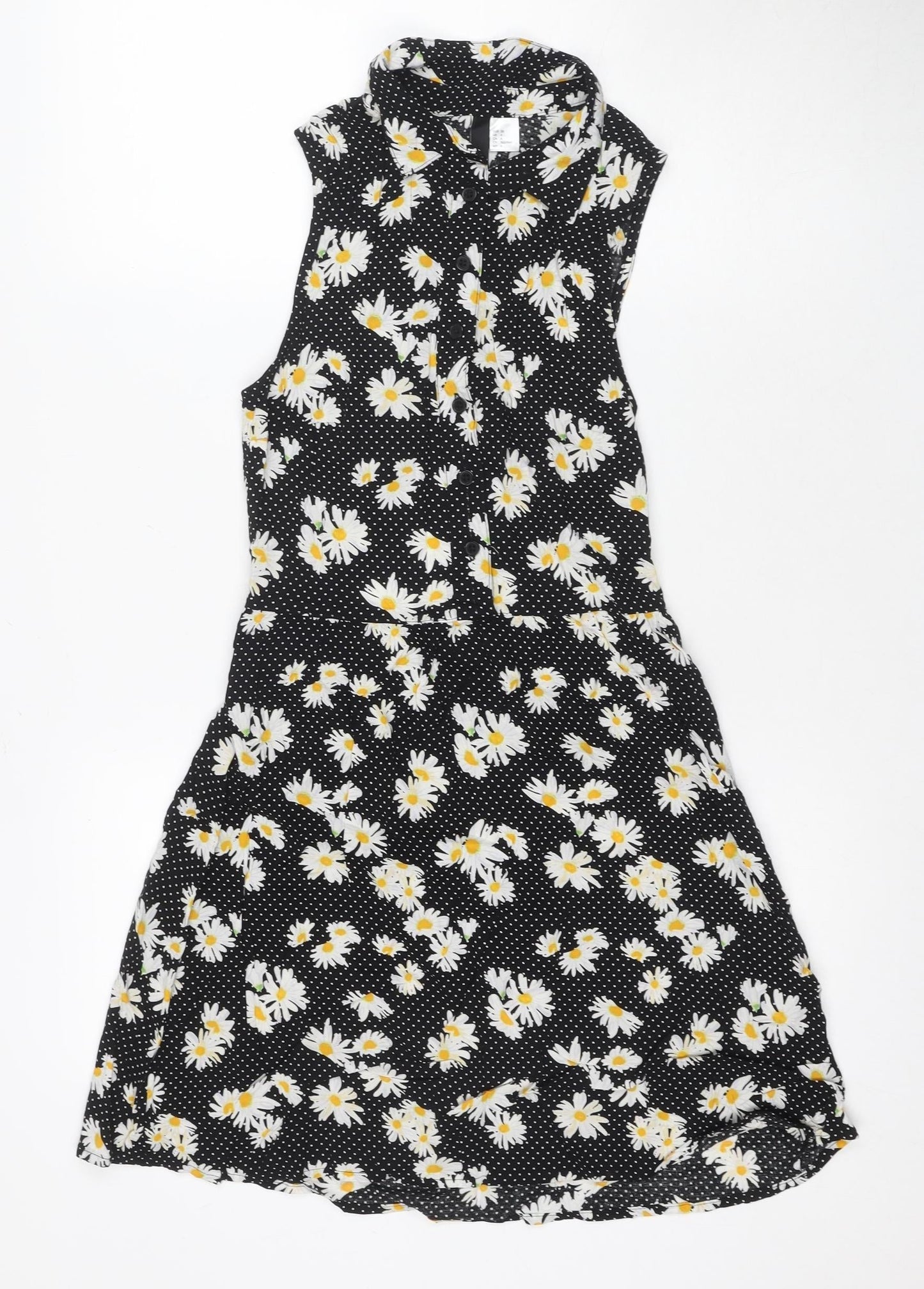 H&M Women Black Floral A-Line Dress Size 8 Sleeveless