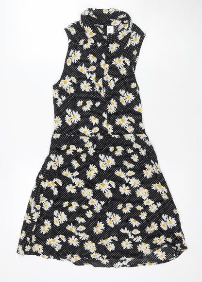 H&M Women Black Floral A-Line Dress Size 8 Sleeveless