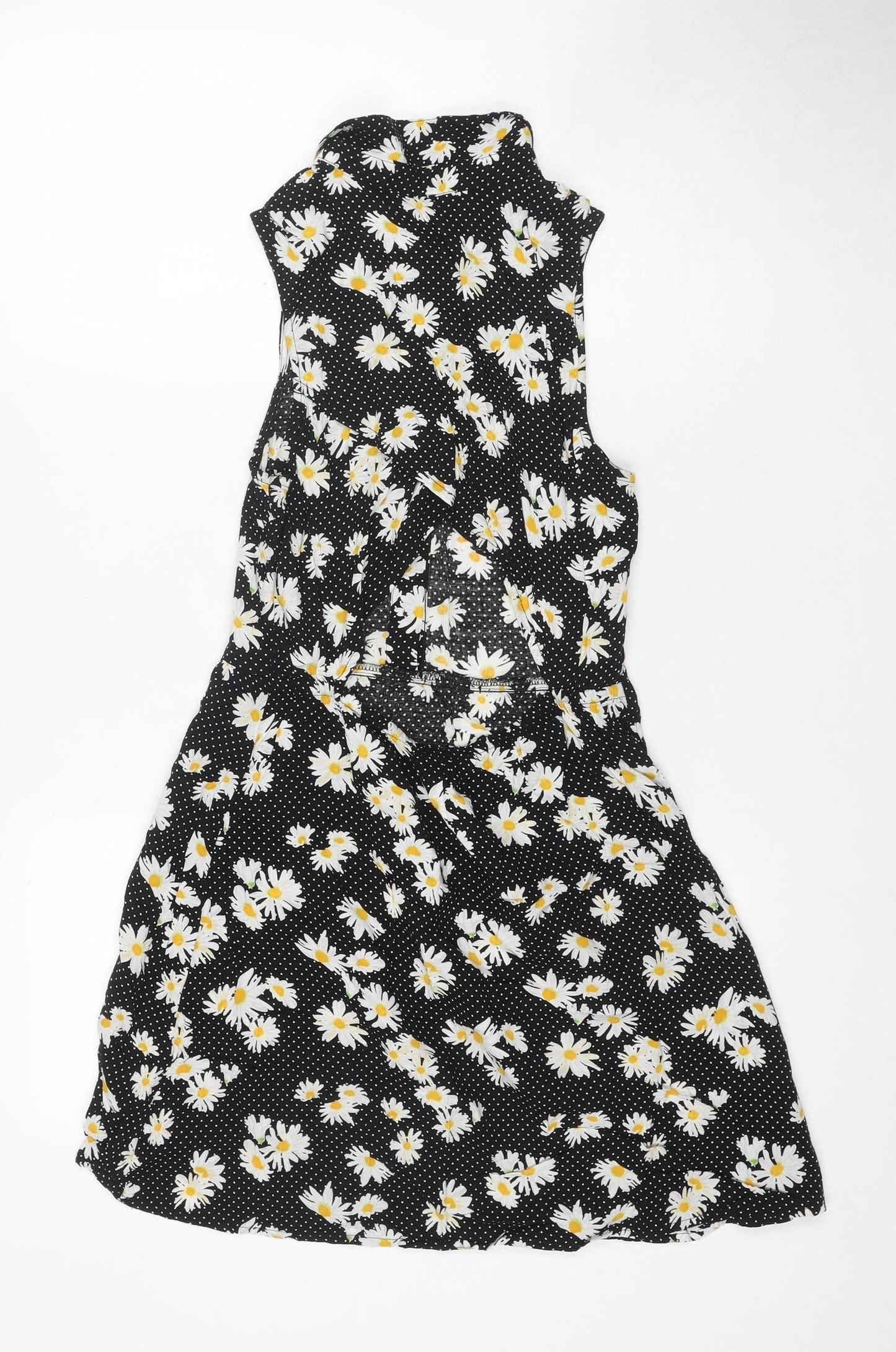 H&M Women Black Floral A-Line Dress Size 8 Sleeveless