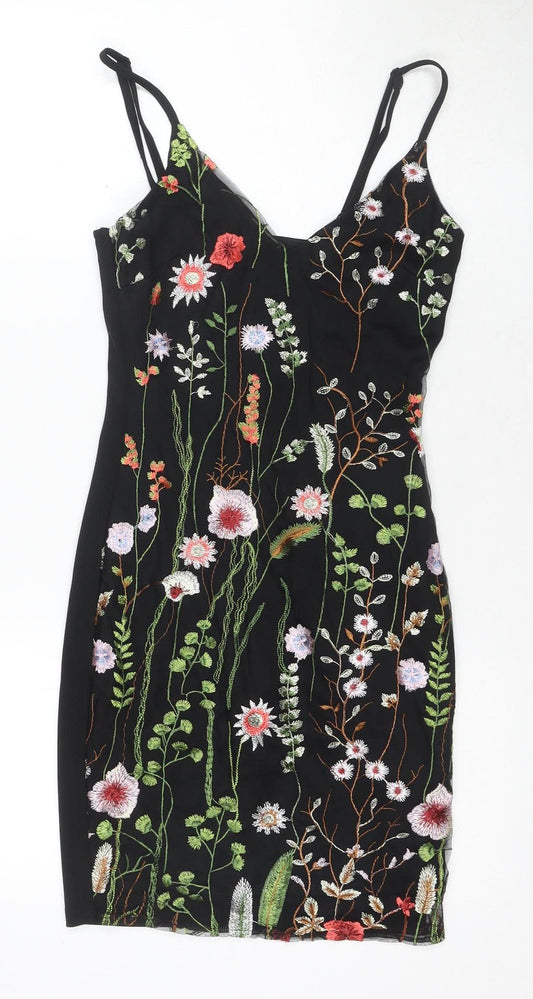 Quiz Women's Black Floral Slip Dress, Size 6, Party Wear