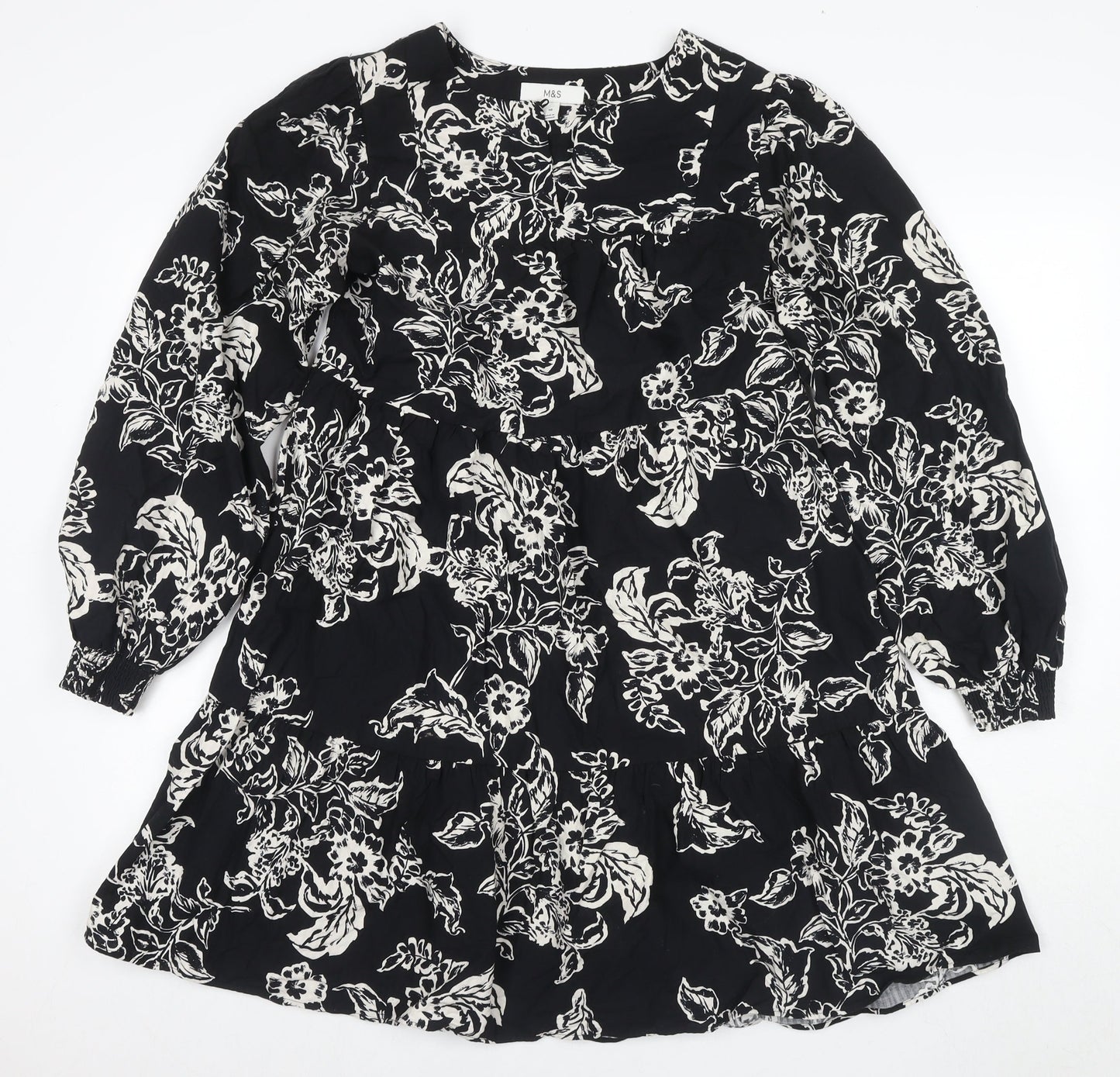 Marks and Spencer Floral A-Line Black Dress - Size 10