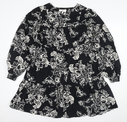 Marks and Spencer Floral A-Line Black Dress - Size 10