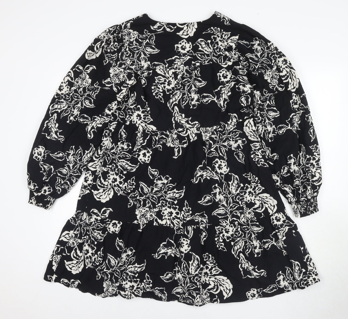 Marks and Spencer Floral A-Line Black Dress - Size 10